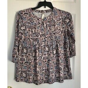 Per Seption Concept Tops Women's Size Medium Paisley Tunic Long Sleeve Crew Neck